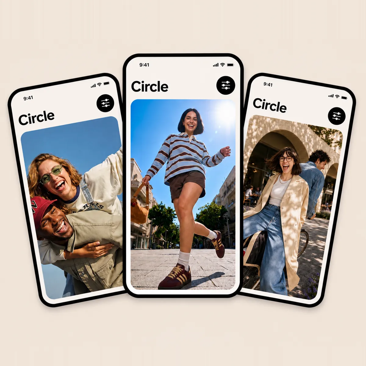 Circle app showing a feed of items to catch